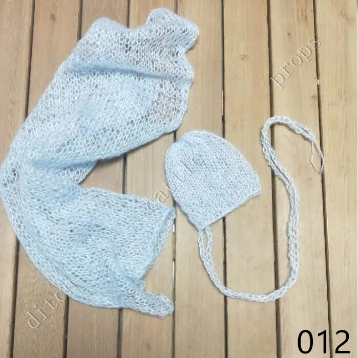 Newbornmoher обертывание 60*30 см и чепчик набор, пол нейтральный Детский комплект, Вязаное детское одеяло, вязаный детский чепчик, реквизит для фотосессии - Цвет: 012