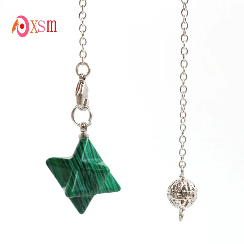 Маятниковая подвеска Merkaba с натуральным кристаллом оникса, 1 шт., Wicca, Reiki, исцеляющая точка, придающие гадания, Merkabah, амулеты, ювелирные изделия - Окраска металла: Malachite Stone