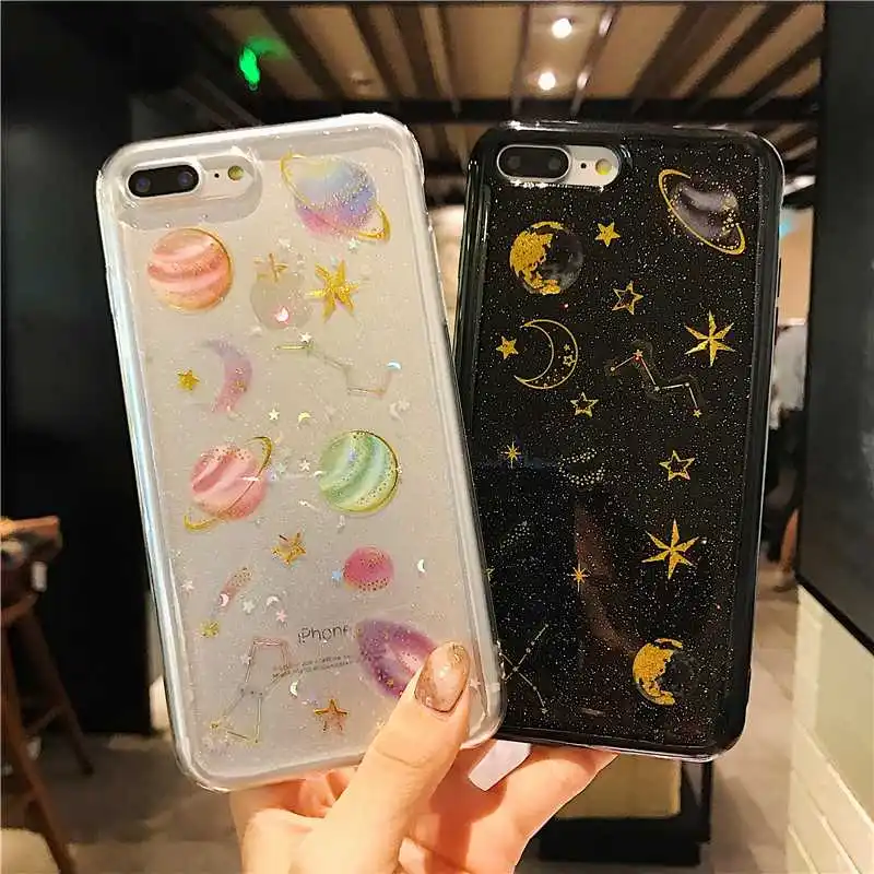 Новый роскошный золотой фольгированный чехол для телефона iPhone X XS MAX XR Moon Stars Planet