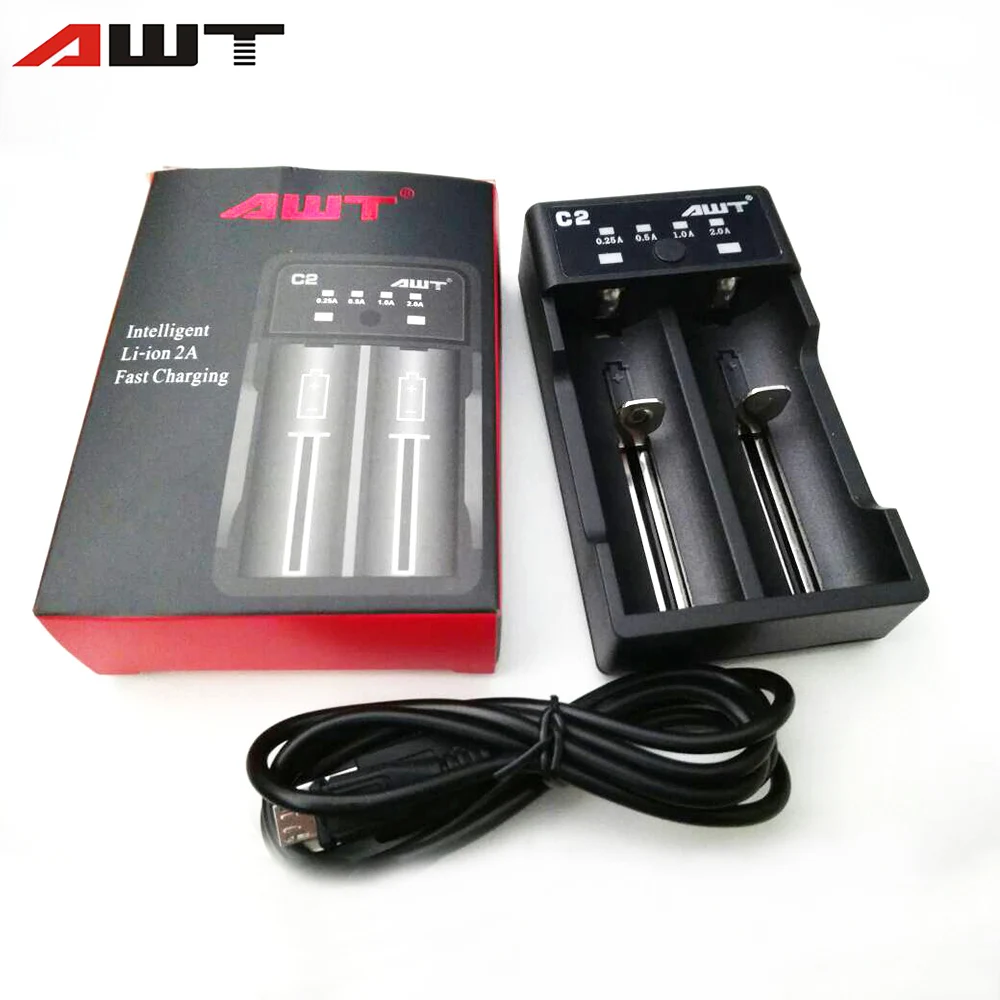 Смарт зарядное устройство с ЖК дисплеем USB AWT C2 2 слота 26650 для 20700 18500 14500 18650 18350