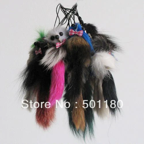 

free shipping small fox keychain for mobile phone fur colors natural real fox fur