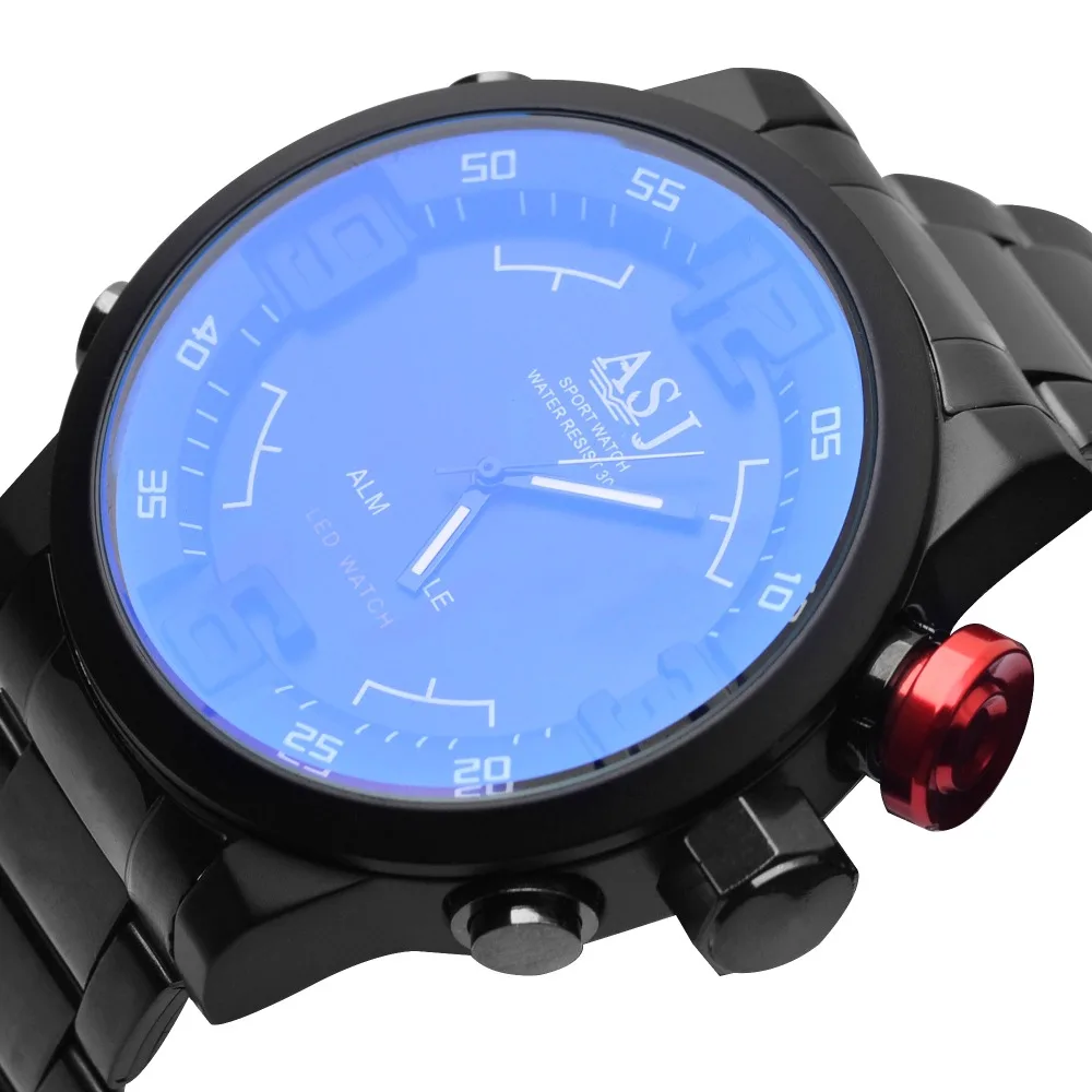 Мужские спортивные часы ASJ с двойным механизмом мужские цифровые светодиодные