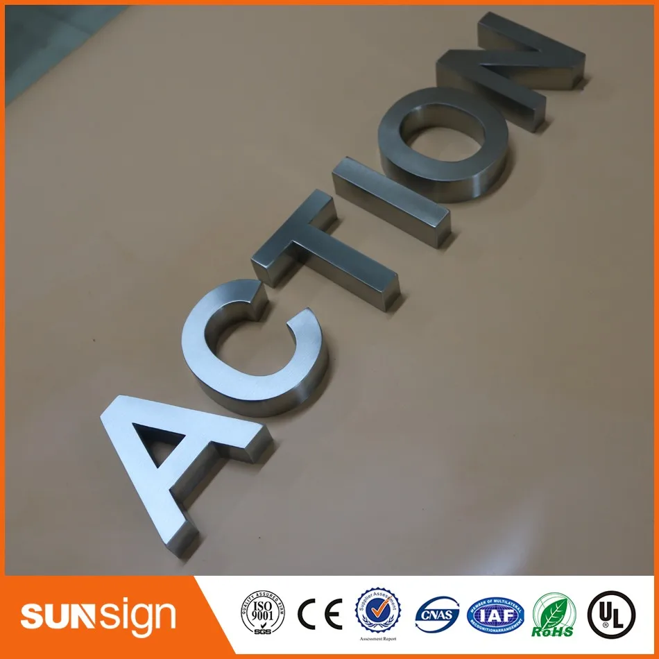 Wall decor letters brushed surface 3d stainless steel letters