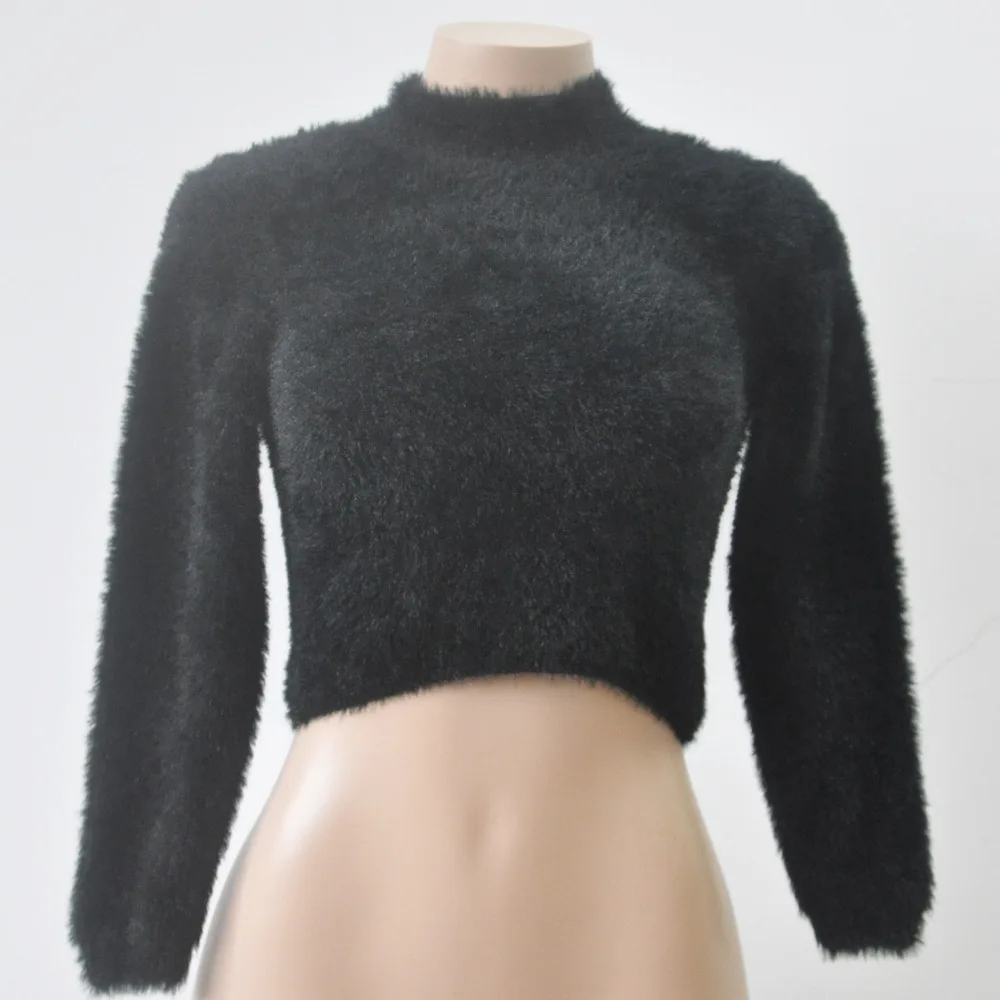 

Casual Solid Women Sweater O Neck Long Sleeve Crop Top Pullovers Short Top Sweater Elegant Warm Autumn Winter Women's Sweater