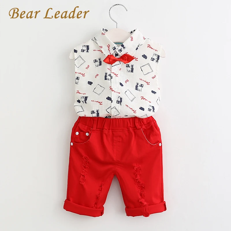 az316 Bear leader/Детские комплекты одежды; комплекты одежды для малышей; одежда с буквенным принтом+ синие штаны в полоску; детская одежда из 2 предметов - Цвет: az316