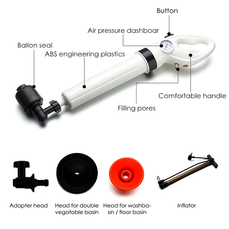 DARIS высокое давление вантуз Air Drain Blaster насос очиститель поршень для туалетов