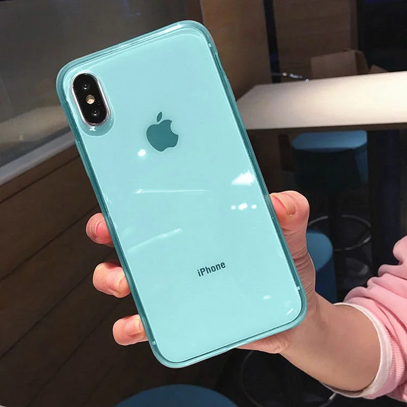 Green Прозрачный противоударный чехол LOVECOM с рамкой для iPhone 11 Pro Max XR XS Max 6 6S 7 8 Plus X чехол из мягкого ТПУ для задней панели телефона - Цвет: Green