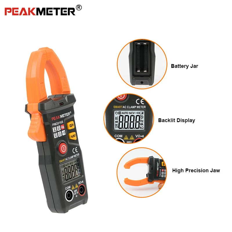 Официальный PEAKMETER PM2016S умный мини цифровой AC клещи мультиметр с сопротивлением частоты удержания данных NCV тестер