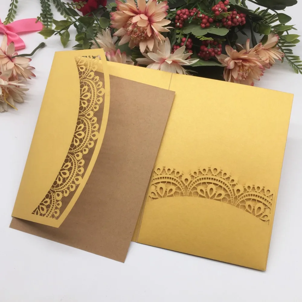 

50pcs/lot Laser Cut Wedding Invitations Card With Ribbon Business Invite Birthday Party Invitations Greeting Blessing Card