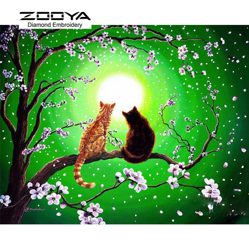

5D DIY Diamond Painting Flower &Cat Crystal Diamond Painting Cross Stitch Love Cat Moonlight Needlework Home Decorative BJ1165
