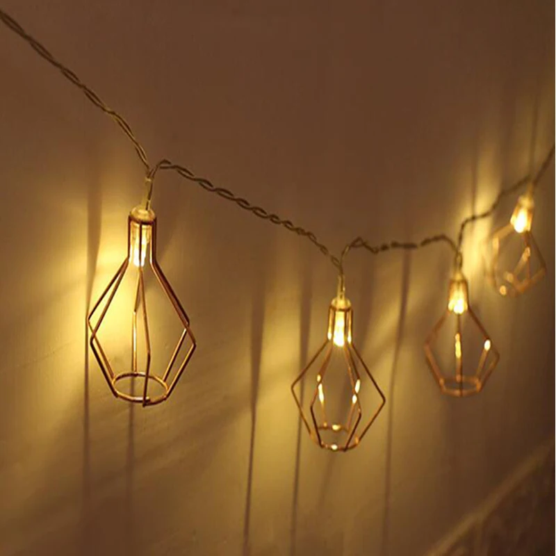 10/20 LED Fairy Lights Metal Battery Powered Diamond Lantern String Lamp Christmas Garland New Year Hanging Light | Лампы и освещение