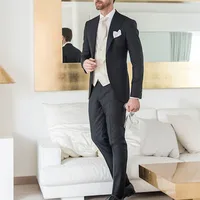Cheap black Terno Masculino Tuxedos Prom Mens Suits Wedding Suit Slim Fit 2017 Blazer 3 Pieces men suit (Jacket+Pants+Vest)t)