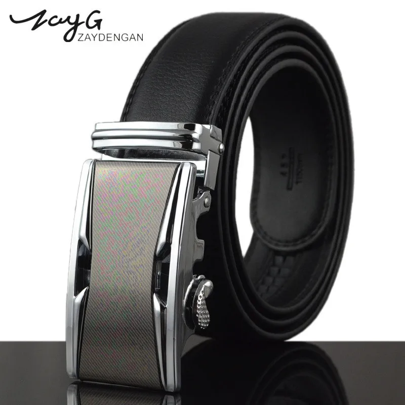 

ZAYG Designers Men Metal Automatic Buckle Leather Luxury Belts Business Male Alloy BuckleBelts Men Business Classic Black Belt