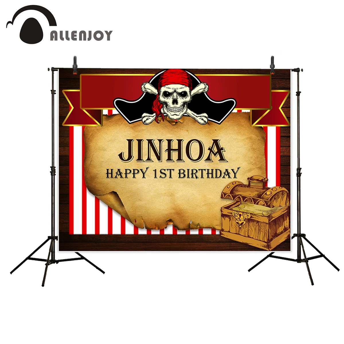 Allenjoy фон для фотосъемки новорожденных красные полосы карта пират Скелет