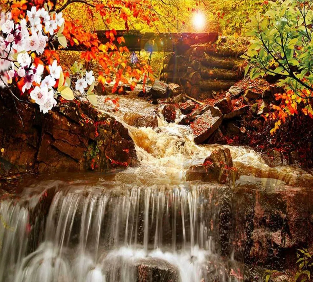 Free Shipping Aesthete Mood Waterfall Scenery Oil Painting Entrance Wall Custom 3D Wallpaper Autumn Living Room Mural | Обустройство
