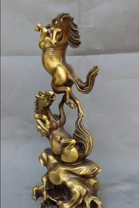 WBY Elegant S3805 15&quot Folk Chinese Bronze Carved Animals Year Zodiac 2 Up Horse Play Statue Set (A 0319 discount 35%) | Дом и сад