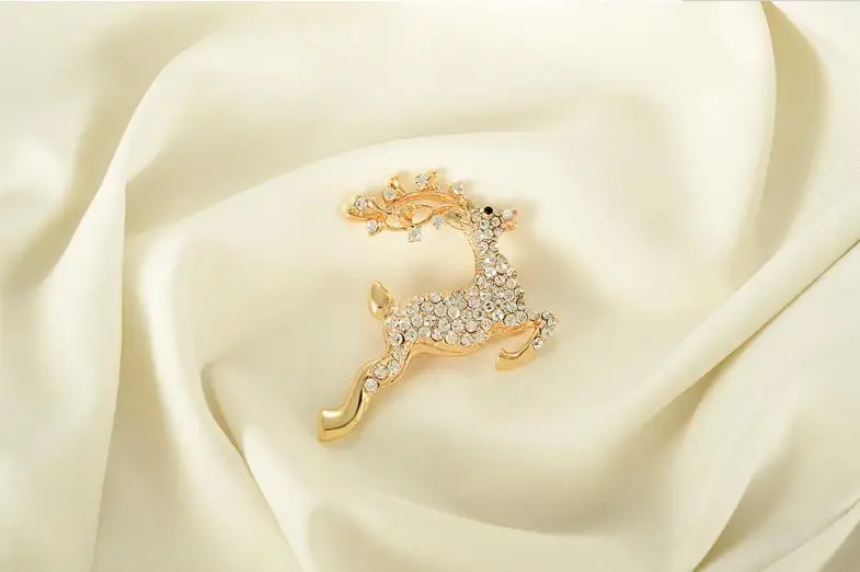 2 дюйма Белое золото Броши с изображением оленей полным кристаллы Рождественский