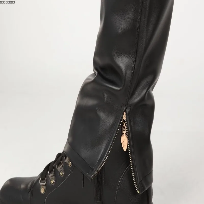 Новое поступление осенние модные мужские черные кожаные брюки облегающие