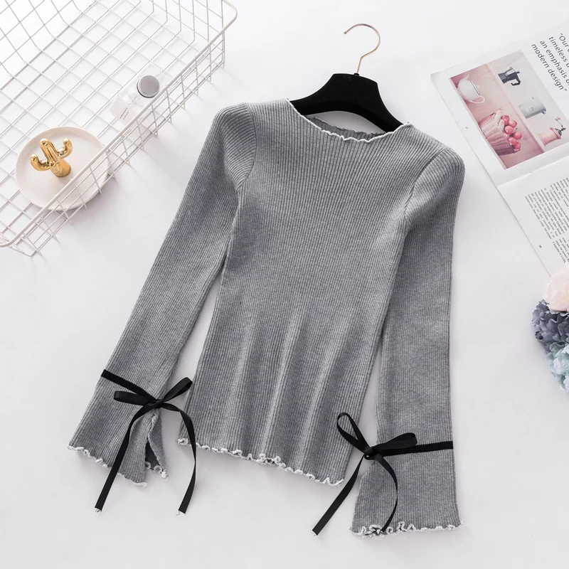 Bow Sweater women clothes 2019 long Sleeve Womens Winter Fashion Ruffled Collar Woman Pullovers Korean Sueter ZY4471 | Женская одежда