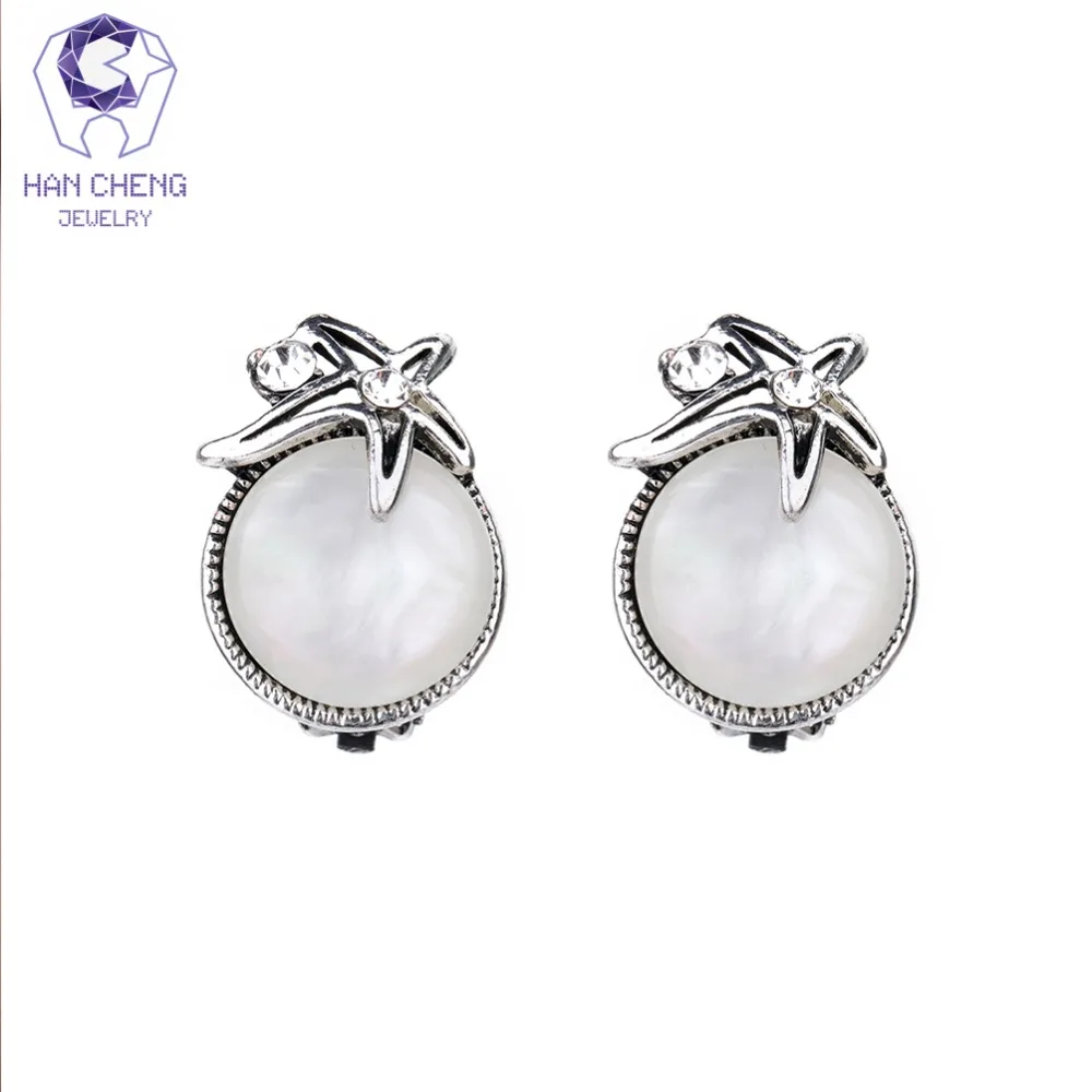 HanCheng Новые Модные Винтажные серьги-клипсы Стразы с круглым опалом морскими