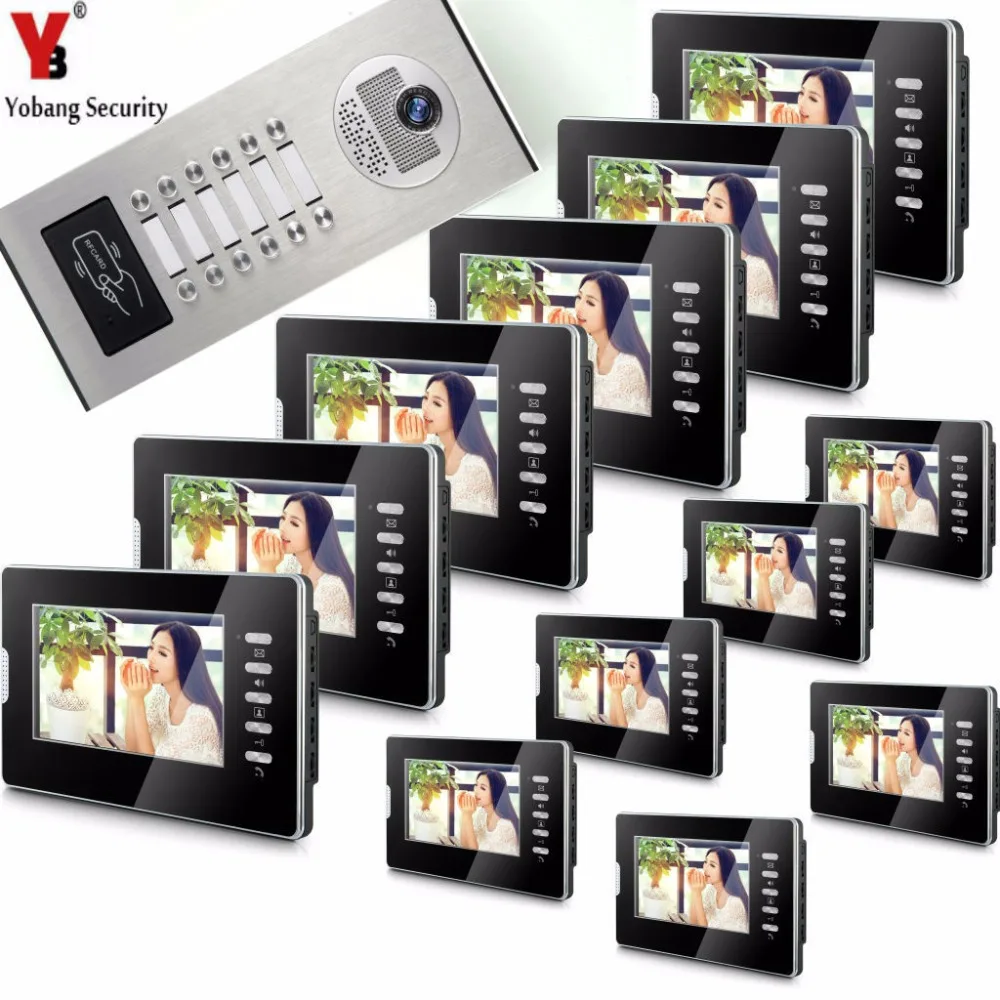 

YobangSecurity Home Video Door Phone Doorphones 7Inch Color Monitor Video Intercom System Rfid Video Doorbell For 12 Apartments