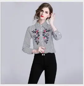 Для женщин блузки для малышек 2019 Новинка весны Slim Fit в полоску Вышивка женская