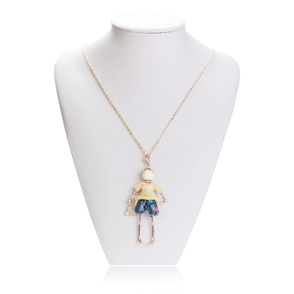 

WNGMNGL 2018 New Doll Pendant Necklace Women Girl Crystal Long Sweater Chain Statement Charm Choker Fashion Jewelry Accessories