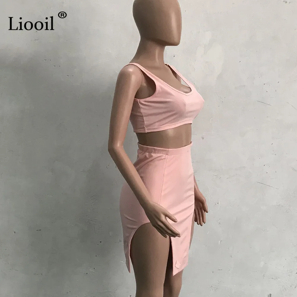 Liooil Двойка комплект без бретелек платье-футляр для вечеринки Разделение платье Для женщин Высокая талия с открытой спиной без рукавов бодикон миди черное сексуальное Клубное платье