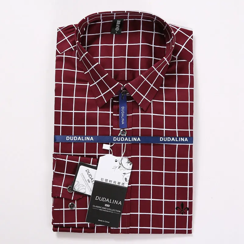 Dudalina Camisa Social Masculina Blusao резервная клетчатая рубашка мужская с длинным рукавом Мода Rete хлопок - Цвет: DCZ2205-RED