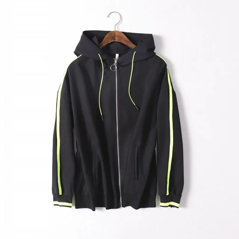 2019 Повседневная Верхняя одежда черного цвета флуоресцентная зеленая куртка