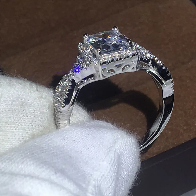 Ручной работы 925 Серебряное кольцо Принцесса cut 3ct AAAAA Циркон cz обручальное кольца