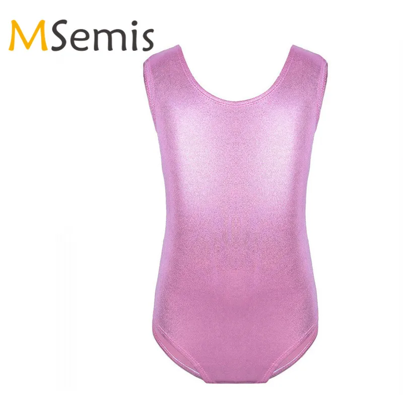 Girls Swimsuit for Gymnastics Swimmwear Leotard Shiny Sleeveless Solid Color Dance Jumpsuit | Спорт и развлечения