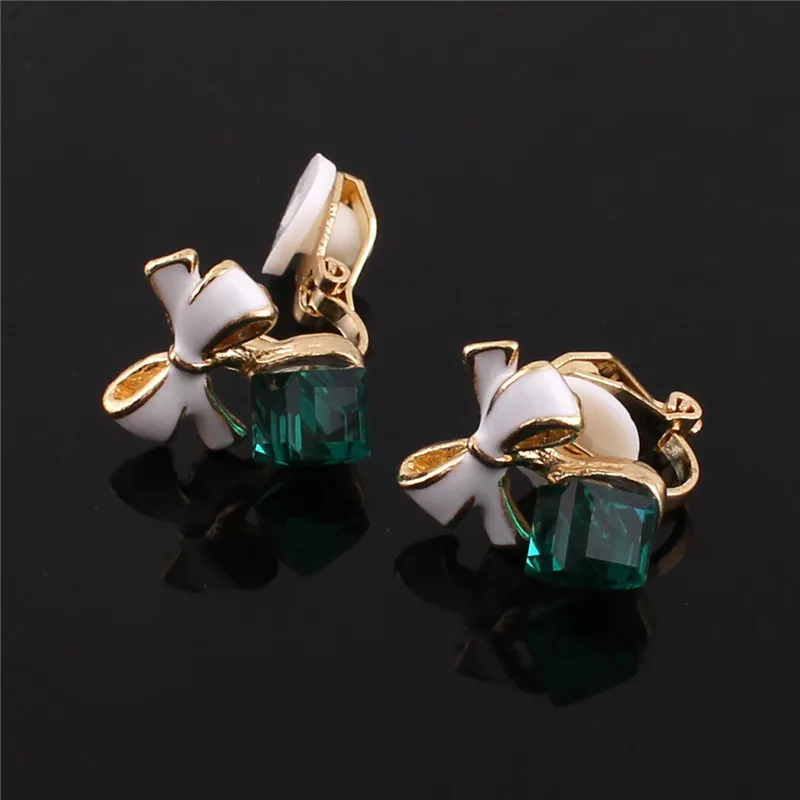 GRACE JUN Fashion Cute Square Crystal Bowknot Clip on Earrings for Girl Party Charm Cushion Needn't Ear Hole | Украшения и