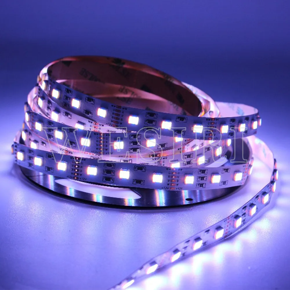 5 м RGBCCT 5в1 Светодиодная лента RGB+ белый+ теплый белый 5050 SMD двойная белая Температура регулируемая светодиодная лента 12 мм PCB DC12V/24 В