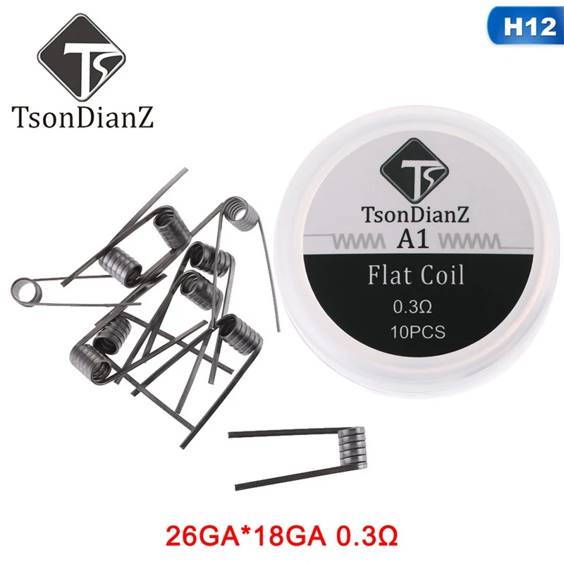 H12 Flat Coil TsinDianZ A1 10 шт. плоский витой провод плавленый Clapton катушки Hive предварительно завернутый провод Alien Mix Twist Quad Tiger нагревательная спираль rda - Цвет: H12 Flat Coil