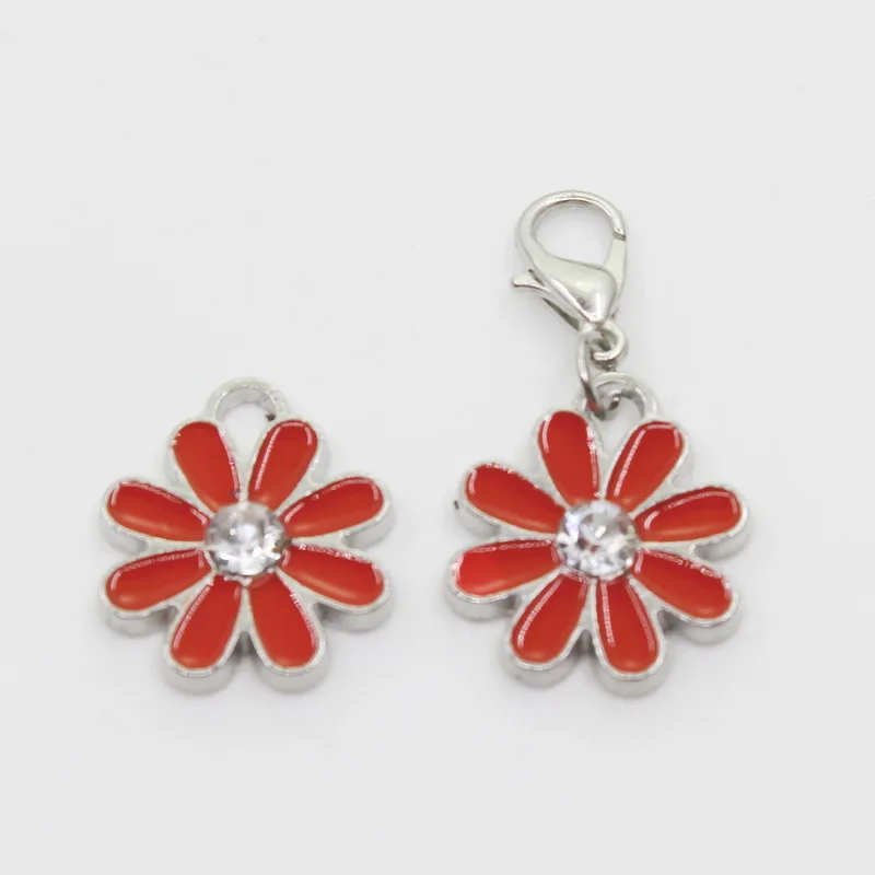 

Hot Selling 20pcs/lot Red Daisy Flower Dangle Charms Lobster Clasp DIY Bracelet Necklace Pendants Jewelry Hanging Charms