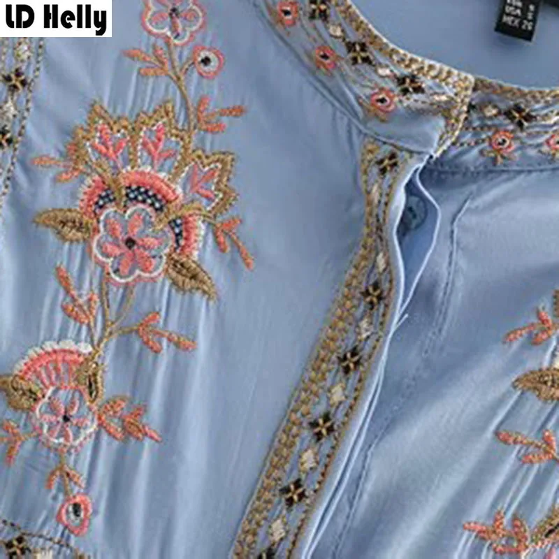 LD Helly осень 2018 Для женщин Цветочный Рубашки с вышивкой женский стенд воротник