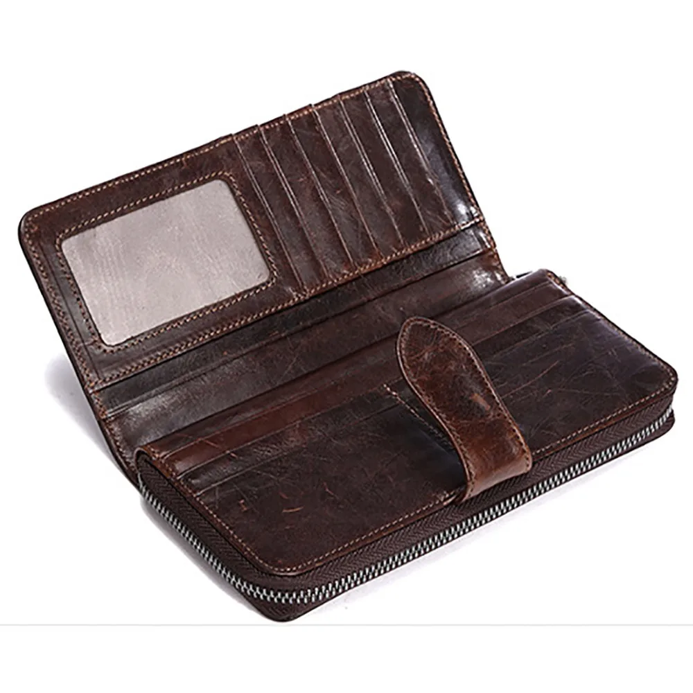 Высококачественный кошелек из воловьей кожи клатч карман ID/Credit на молнии двойные