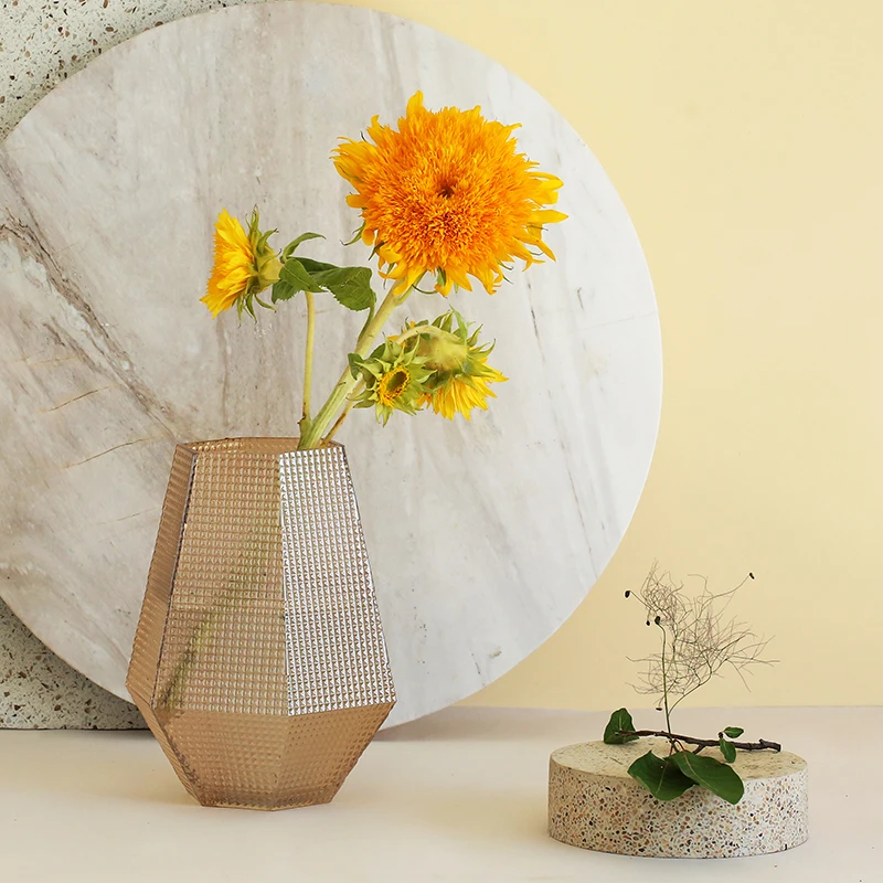 

Europe Golden glass vase Large vase with concave nest shape hydroponics plant flowers glass containers home live wedding decorat