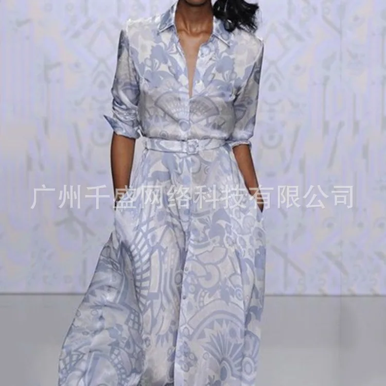 Офисная Леди печати Boho Макси женское платье модное с длинным рукавом винтажные