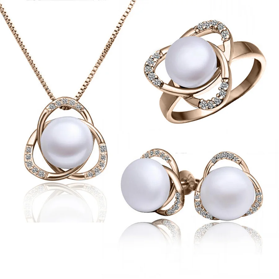 ring size 17mm Модные Австрийские кристаллы для женщин, Пресноводный Жемчуг, треугольная подвеска, ожерелье/серьги/кольца, ювелирные наборы - Окраска металла: ring size 17mm