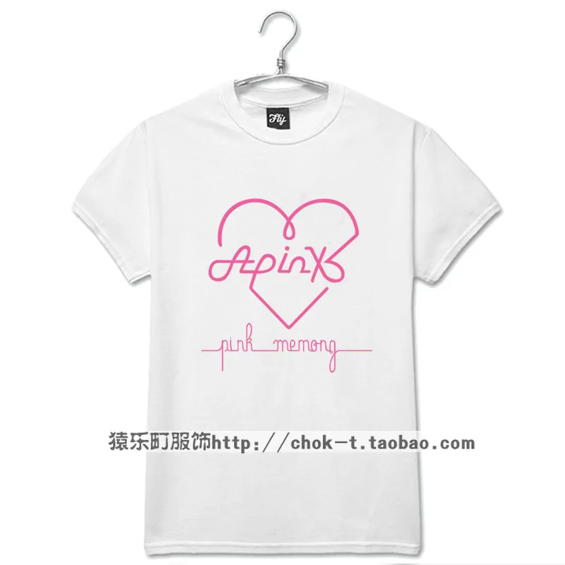 Новое поступление 2016 розовая футболка apink с коротким рукавом и круглым вырезом