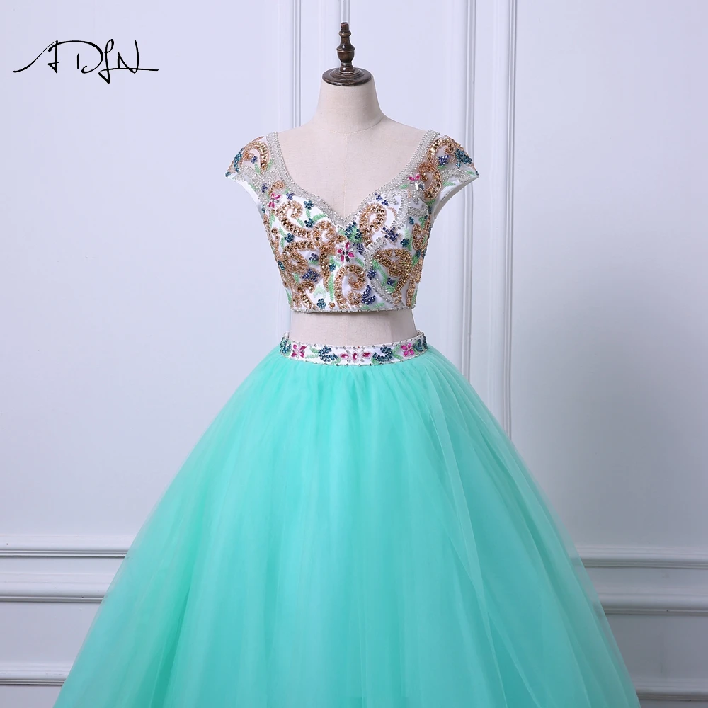 ADLN Двойка розовые платья Quinceanera v-образным вырезом Кепки рукавом бальное платье для светской львицы для выпускного вечера Vestidos De 15 Anos