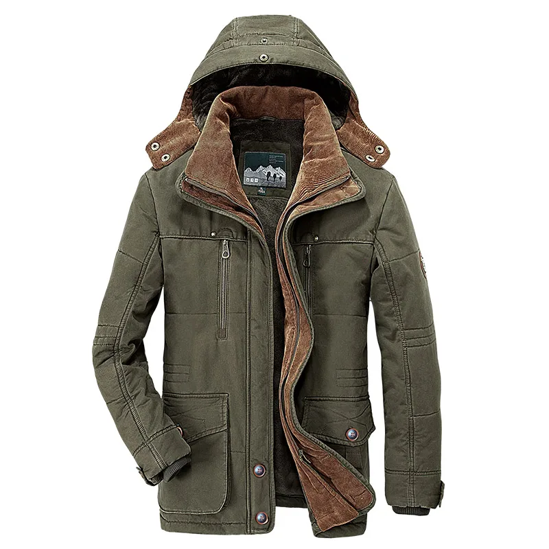 Army green Мужская зимняя теплая хлопковая парка с капюшоном больших размеров M-6XL, мужская повседневная брендовая флисовая Толстая куртка afs jeep - Цвет: Army green
