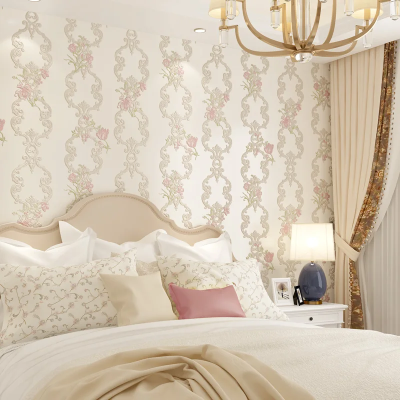 Креативная Милая Цветочная полосатая настенная бумага 3d рельефная Свадебная