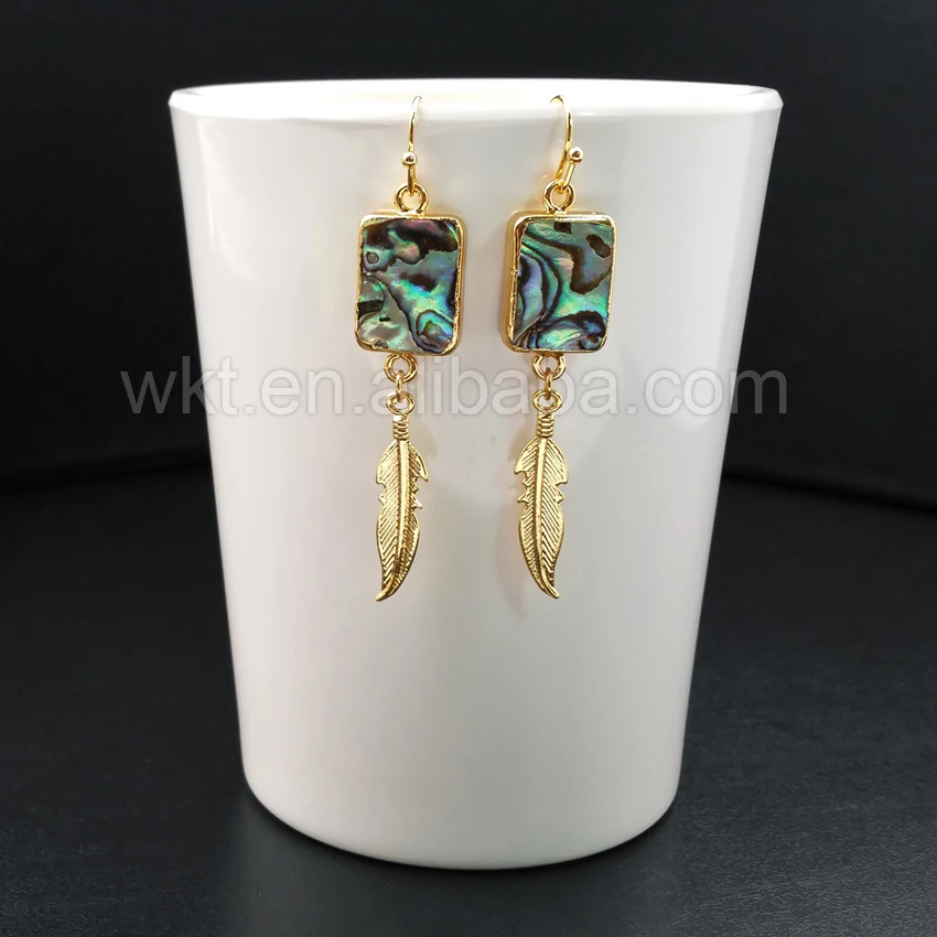 Длинные висячие серьги с натуральным прямоугольным абалоновым покрытием