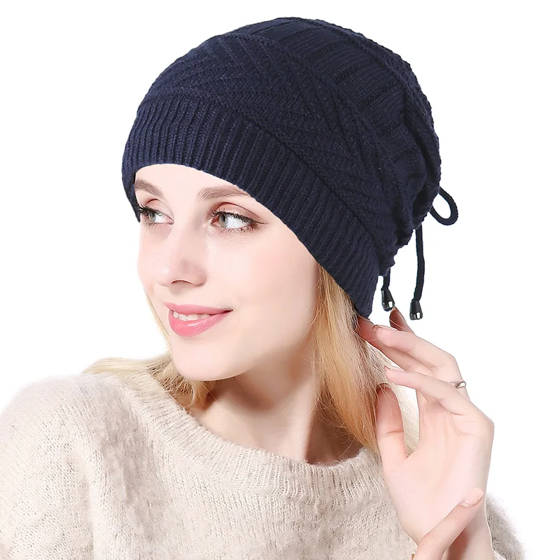 Navy Конский хвост бини зимние Skullies Beanies шапки Дамская Мода Многофункциональная теплая шапка для женщин уличная женская вязаная шапка Z104 - Цвет: Navy