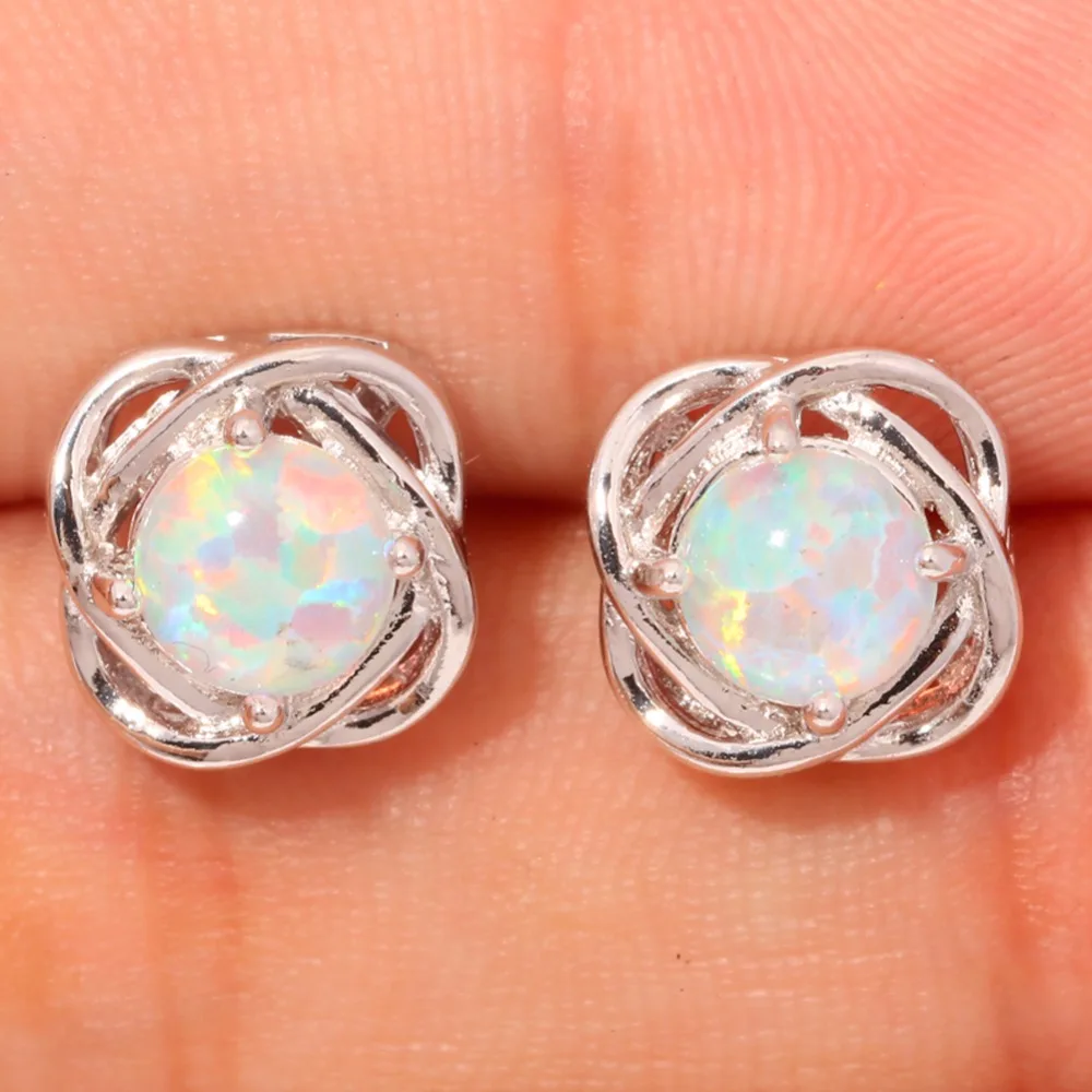 Женские серьги гвоздики с опалом 11 мм|silver plated|white fire opalsilver silver |