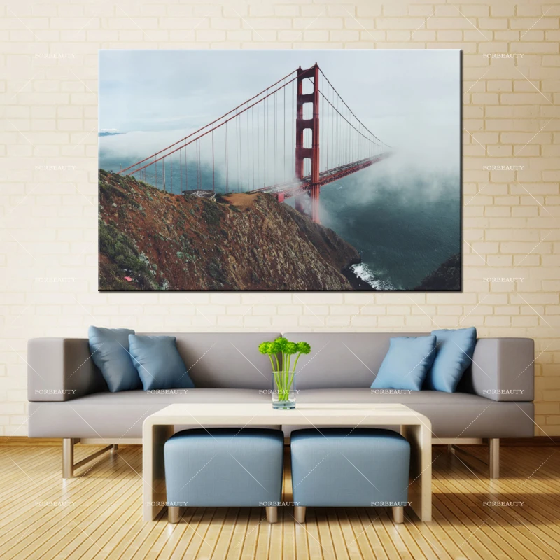Forbeauty 5pcs Canvas Painting Wall Art Landmark Bridge Cliff California Spray Printing Waterproof Ink Home Decor Oil Paintings | Дом и сад
