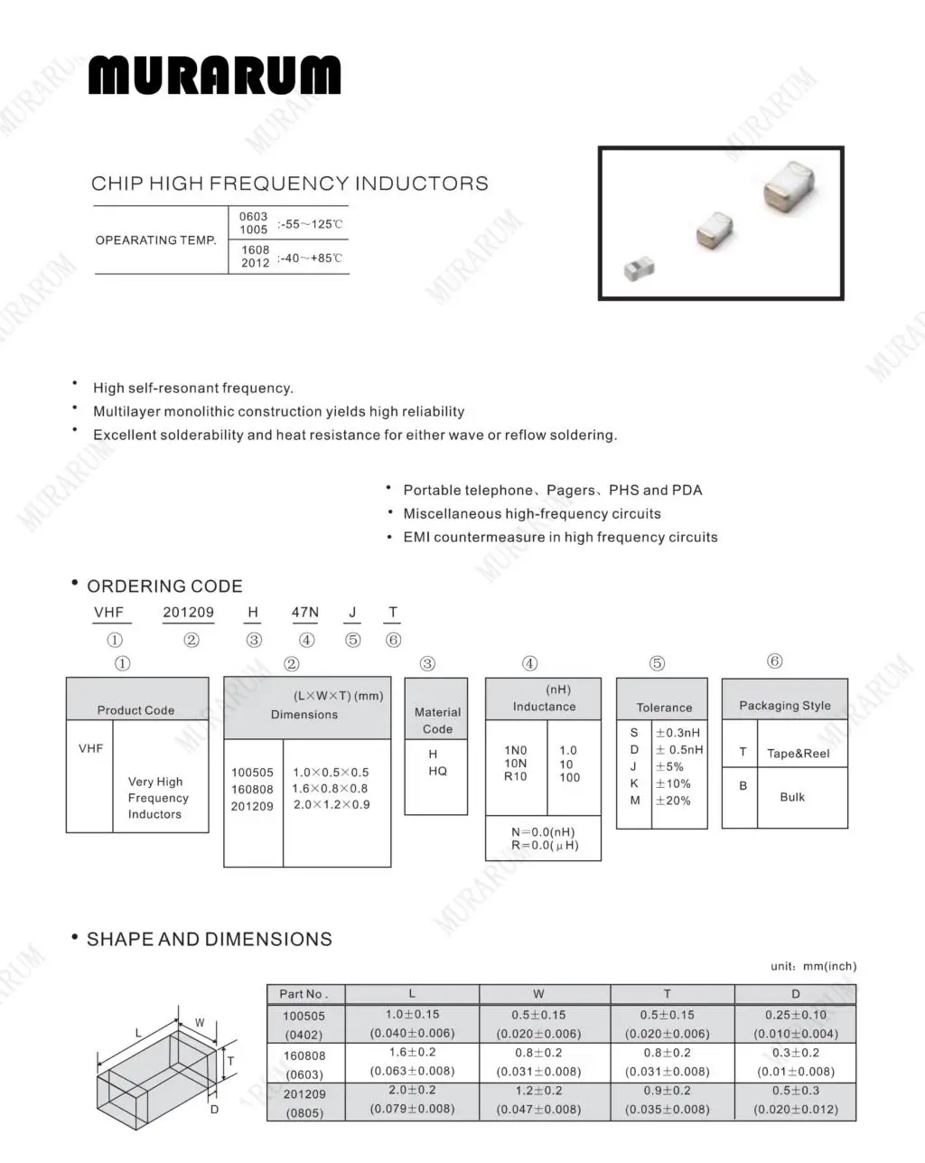 MURARUM 100 шт. индуктивности 0805 smd 2012 smt мощности индуктора 1nH ~ 220nH высокая частота